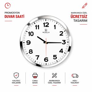 K045 Model Krom Metal Çerçeveli Saat 36 cm